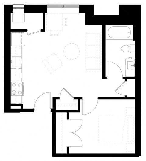 a floor plan of a house with a bedroom and a living room